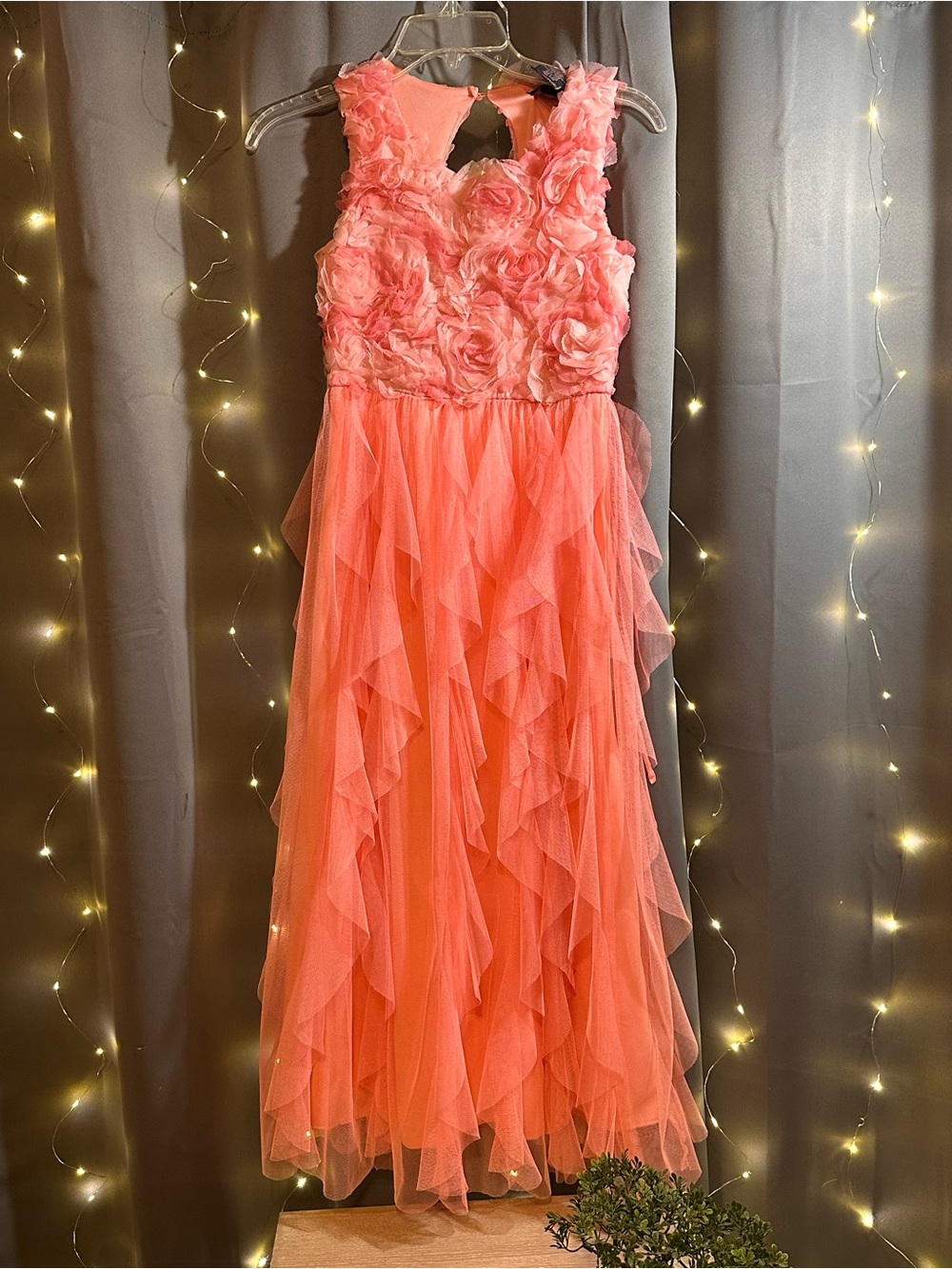 Xtraordinary Coral Pink Floral Tulle Gown
